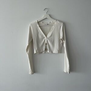 Zara Cream-White Cropped Cardigan Top